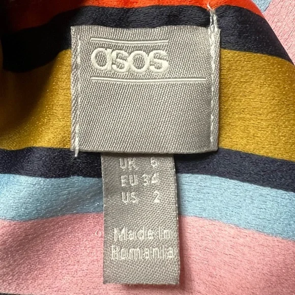ASOS Multicolor Striped Satin Tie Top Pant Set Size 2 - Picture 9 of 9